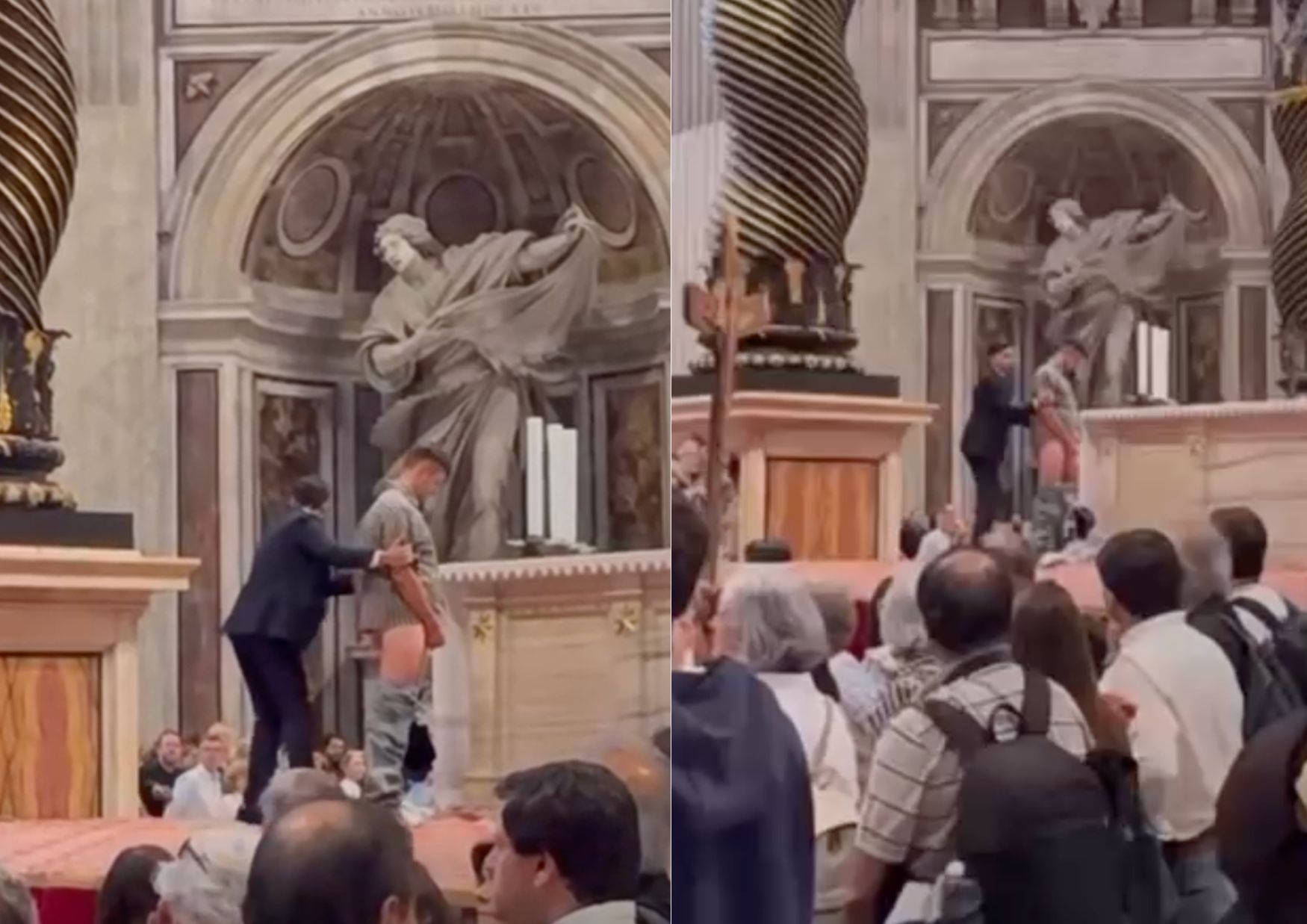 Caos e vergogna a San Pietro: si denuda sull’altare, nessuno interviene
