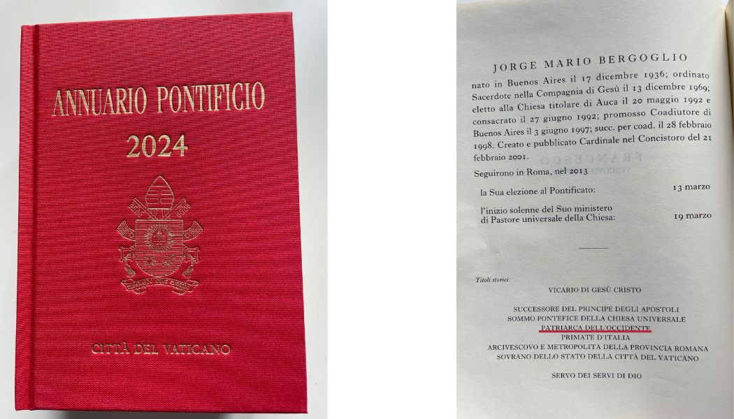 Annuario Pontificio. Torna il titolo di Patriarca dell'Occidente